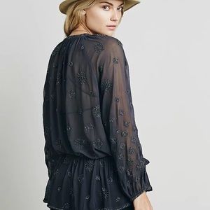 Free People beaded wrap shirt